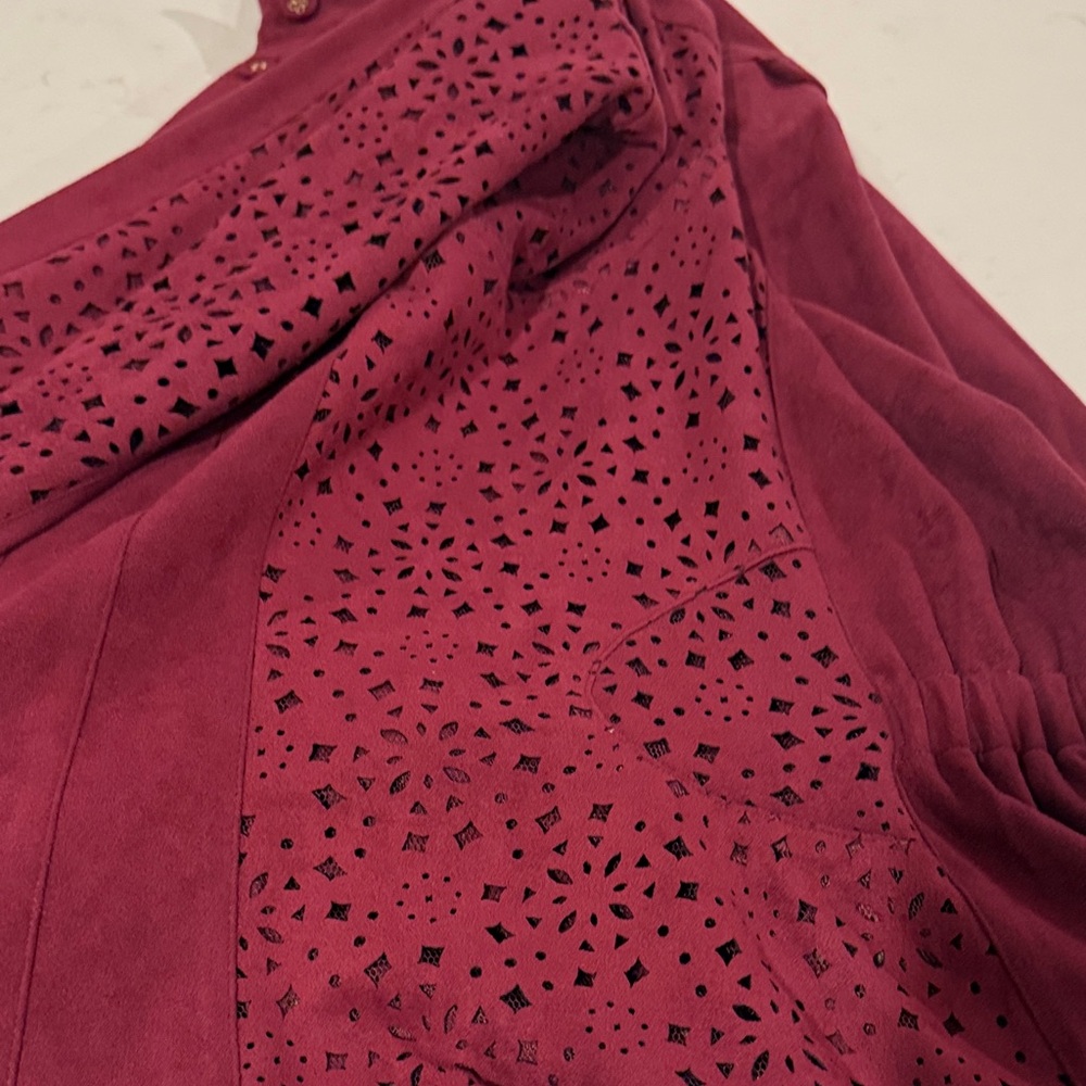 In Earnest Burgundy by Byron Lars Button Down Shirt with Cutout Accents - Picture 9 of 15